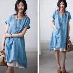 Solid color ramie Short-sle..