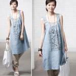 Linen Printed Vest Dress