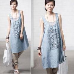 Linen printed vest dress
