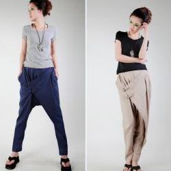 Oblique buckle harem pants